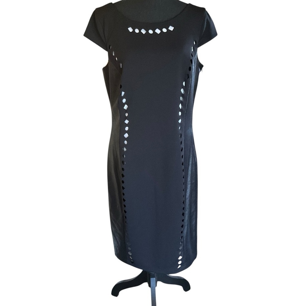 Jax Black Sheath Dress Cutout Embellished Illusion Panels Size 14